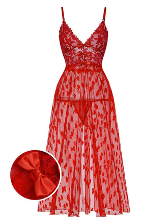 1930er Herz Dot Spitze Spaghettiträger Nachthemd