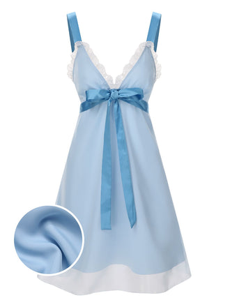 [Vorverkauf] Hellblau 1950er Träger Spitze Patchwork Nachthemd