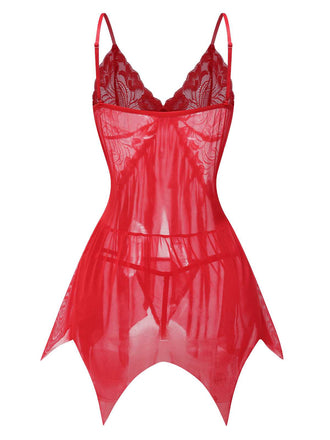 Rot 1950er Spaghetti Träger Spitze Netz Nachthemd