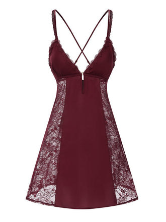 1960er V-Ausschnitt Rückenkreuz Träger Spitzen Nachthemd