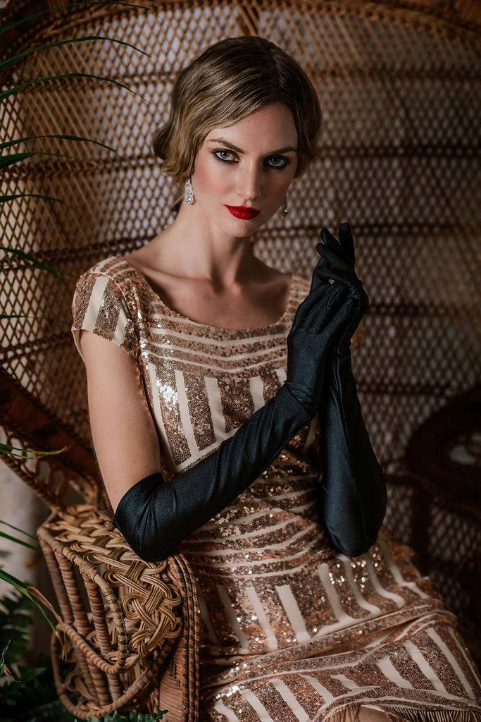 Rosa 1920er Pailletten Fransen Kleid