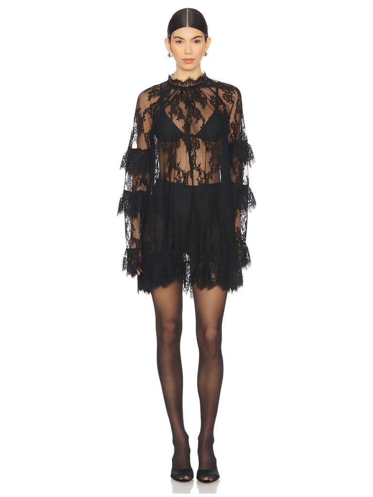 Schwarz 1930er Transparent Spitze Durchsichtig Slip Kleid