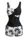 Tankini-Set mit Palmenmuster und Farbblockmuster aus den 1950er Jahren