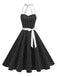 Schwarz 1950er Polka Dot Halter Gürtel Swing Kleid