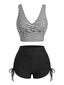 Schwarzes 50er Tankini-Set mit Streifen und Kordelzug