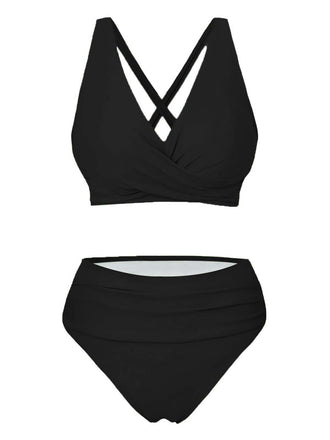 Vintage-Wickelbikini mit gekreuztem Oberteil und hochgeschnittenem Höschen im Retro-Stil der 1950er Jahre