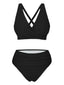 Schwarz 1950er Uni Wickel Überkreuzt Hohe Taille Bikini Set