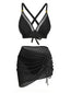 3PCS 1950er Uni Metall Knopf Bikini Set in Schwarz