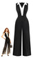 Schwarz 1950er Farbblock Ärmellos Weitbeinig Jumpsuit