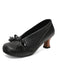 Schwarz Retro Bogen PU Rundspitze Blockabsatz Schuhe