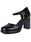 Vintage Lackleder Knöchelriemen Block Absatz Pumps