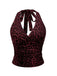 Tiefrot 1980er-leopard-muster-halter-wickel-top