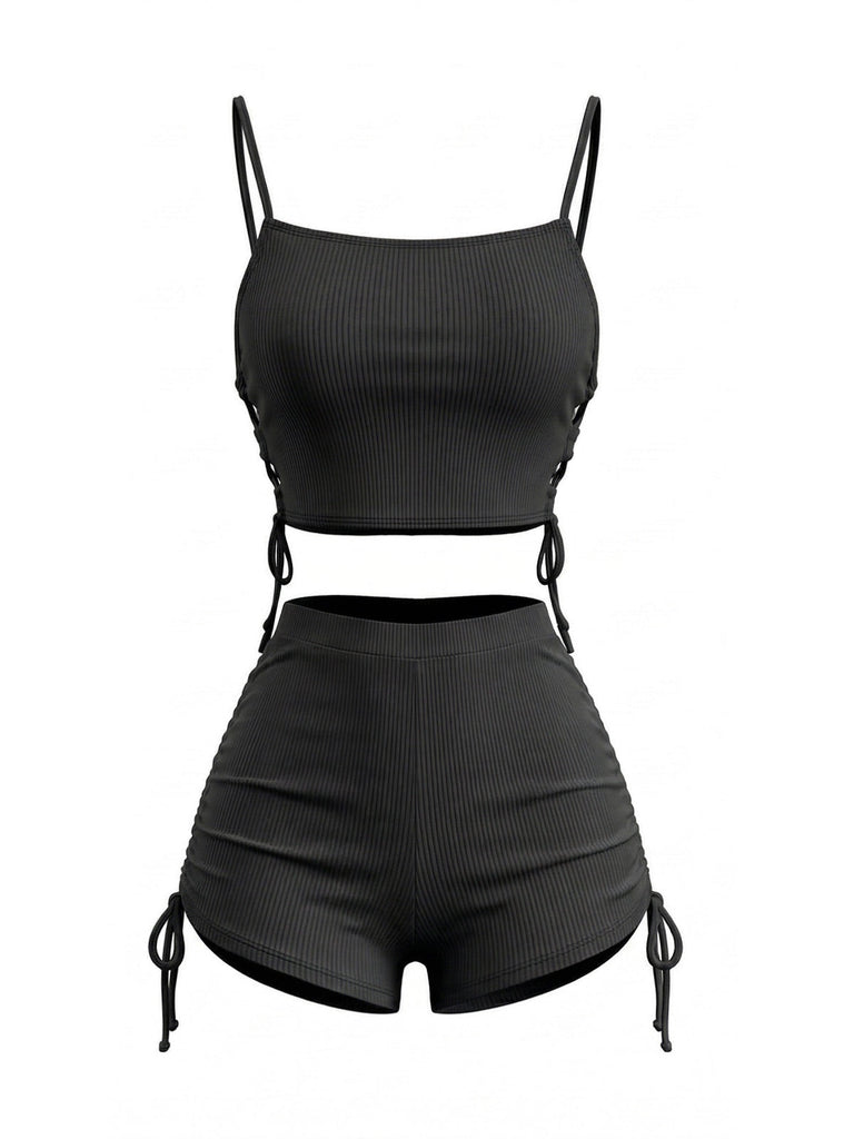 40er Vintage Tankini-Set mit Spaghettiträger und gerafft
