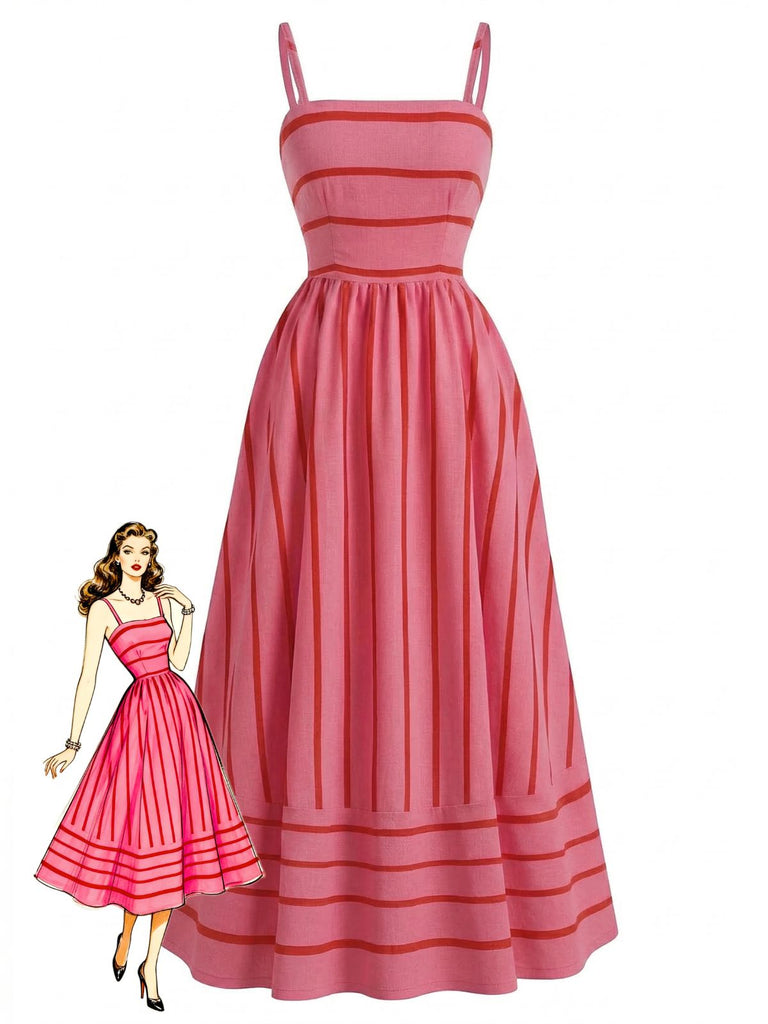Gestreiftes Spaghettiträgerkleid aus den 1930er Jahren – Vintage-Kleid, Retro-Mode, Rockabilly