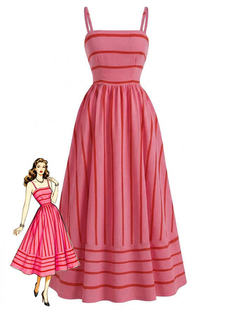 Gestreiftes Spaghettiträgerkleid aus den 1930er Jahren – Vintage-Kleid, Retro-Mode, Rockabilly