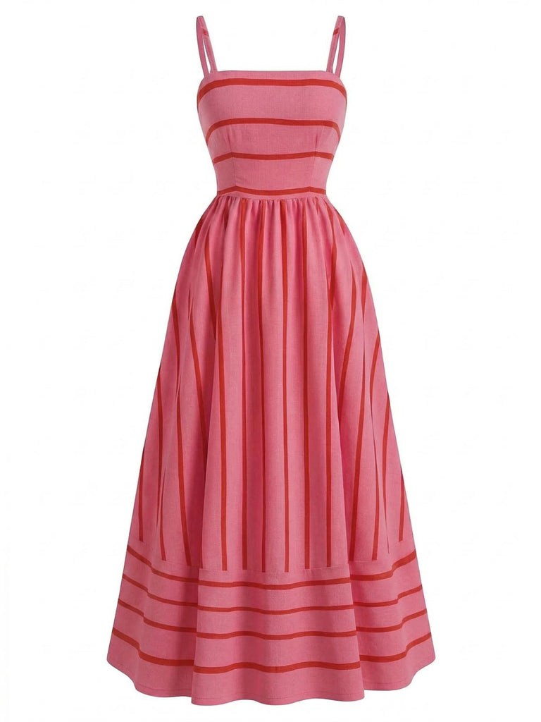 Gestreiftes Spaghettiträgerkleid aus den 1930er Jahren – Vintage-Kleid, Retro-Mode, Rockabilly