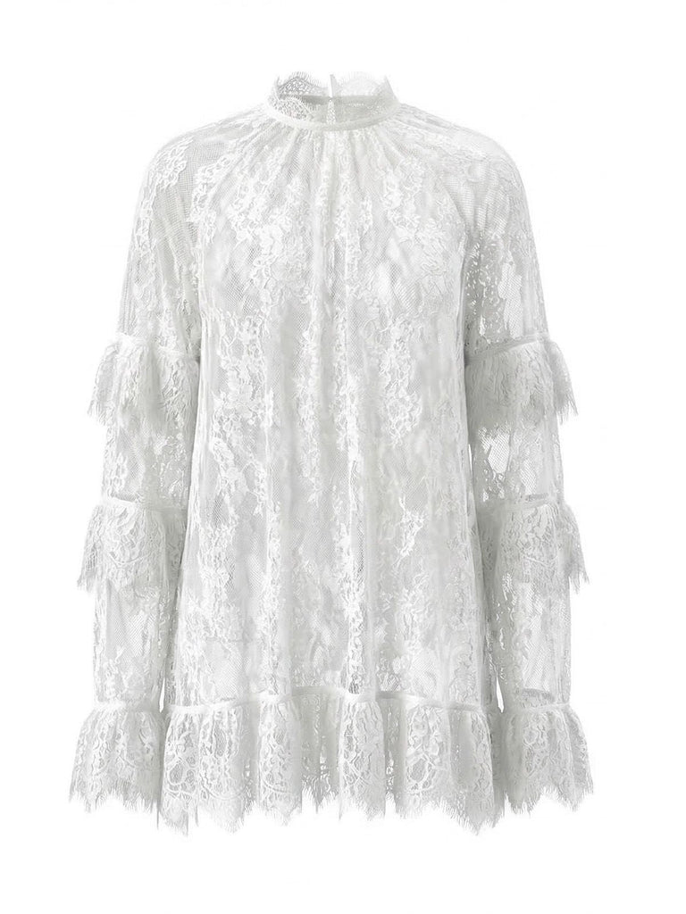 Weiß 1930er Transparent Spitze Durchsichtig Slip Kleid