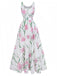 Weiß 1930er U-Ausschnitt Blumen Ärmellos Maxi Kleid