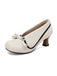 Weiß Retro Bogen PU Rundspitze Blockabsatz Schuhe
