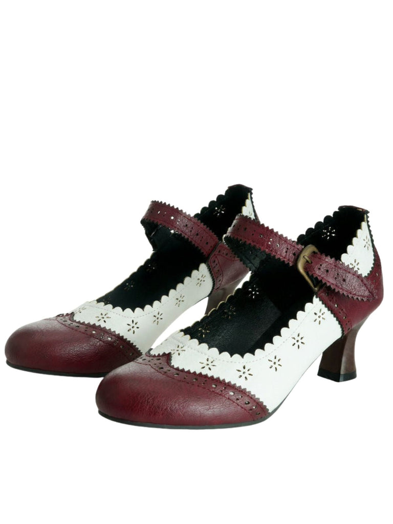 Vintage Brogue-Schuhe mit floralem Blumenmuster und klobigem Absatz, Größe 10
