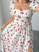 [Übergröße] Weißes 40er Maxikleid mit Kirschen und Print