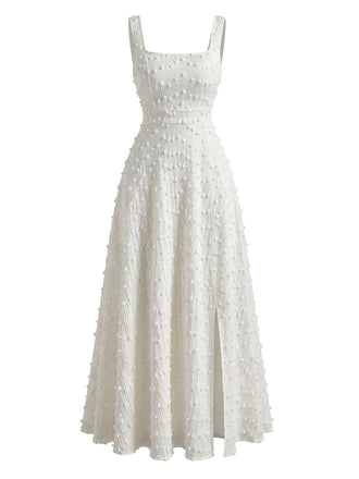 Weißes 30er Kleid mit Eckiger Ausschnitt und Swiss-Dots