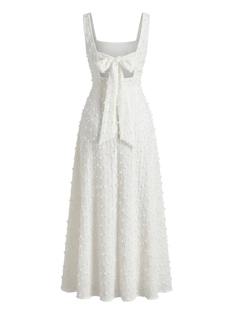 Weißes 30er Kleid mit Eckiger Ausschnitt und Swiss-Dots