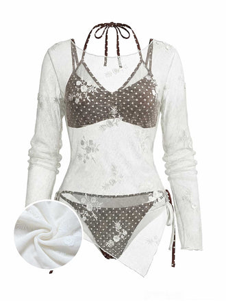 50er Bikini-Set & Cover-Up mit Polka-Dots und Neckholder