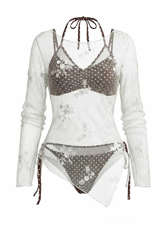 50er Bikini-Set & Cover-Up mit Polka-Dots und Neckholder