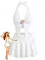 Weißes 50er Neckholder-Tankini-Set & Rüschen-Cover-Up mit Seestern