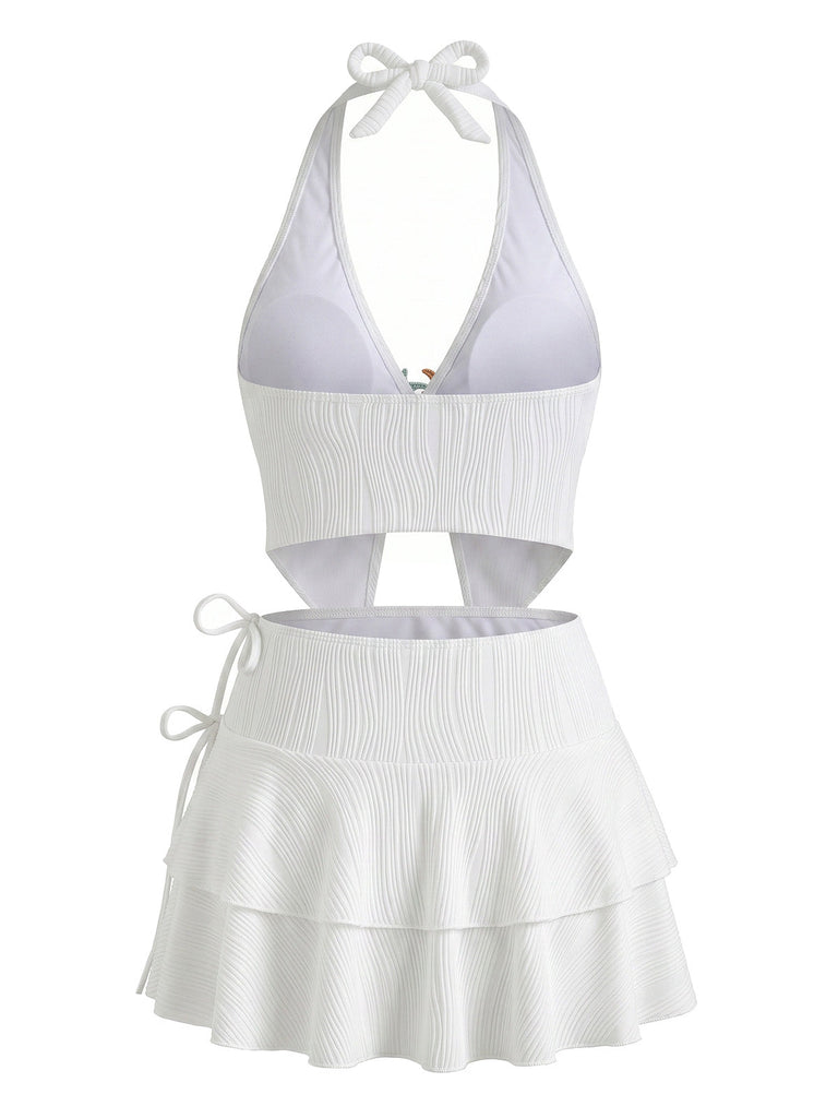 Weißer 50er Badeanzug mit Neckholder und Seestern