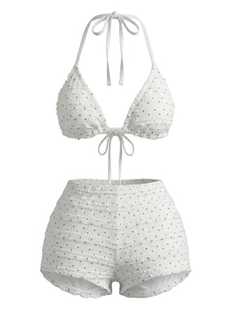 Weißes 50er Bikini-Set mit Polka-Dots und Neckholder