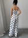 Weißer 70er Jumpsuit mit V-Ausschnitt und Print