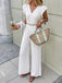 Weißer 50er Jumpsuit mit Flatterärmel und V-Ausschnitt