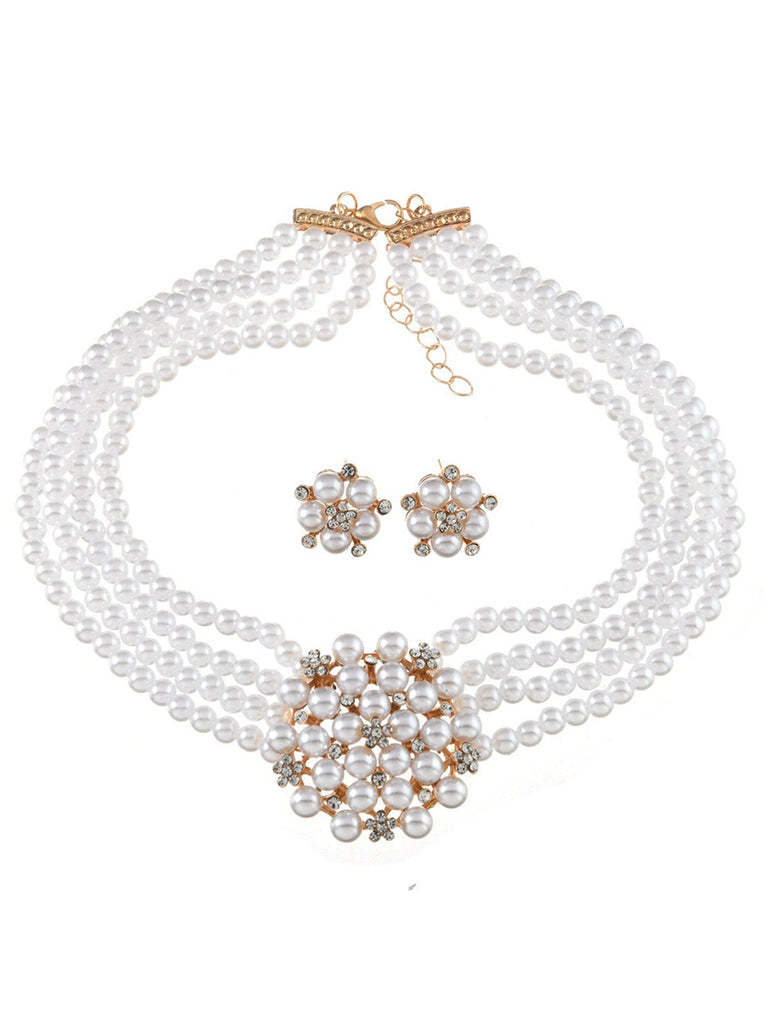 Halsketten- & Ohrring-Set mit Blumen und Mehrlagig