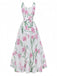 Weiß 1930er U-Ausschnitt Blumen Ärmellos Maxi Kleid