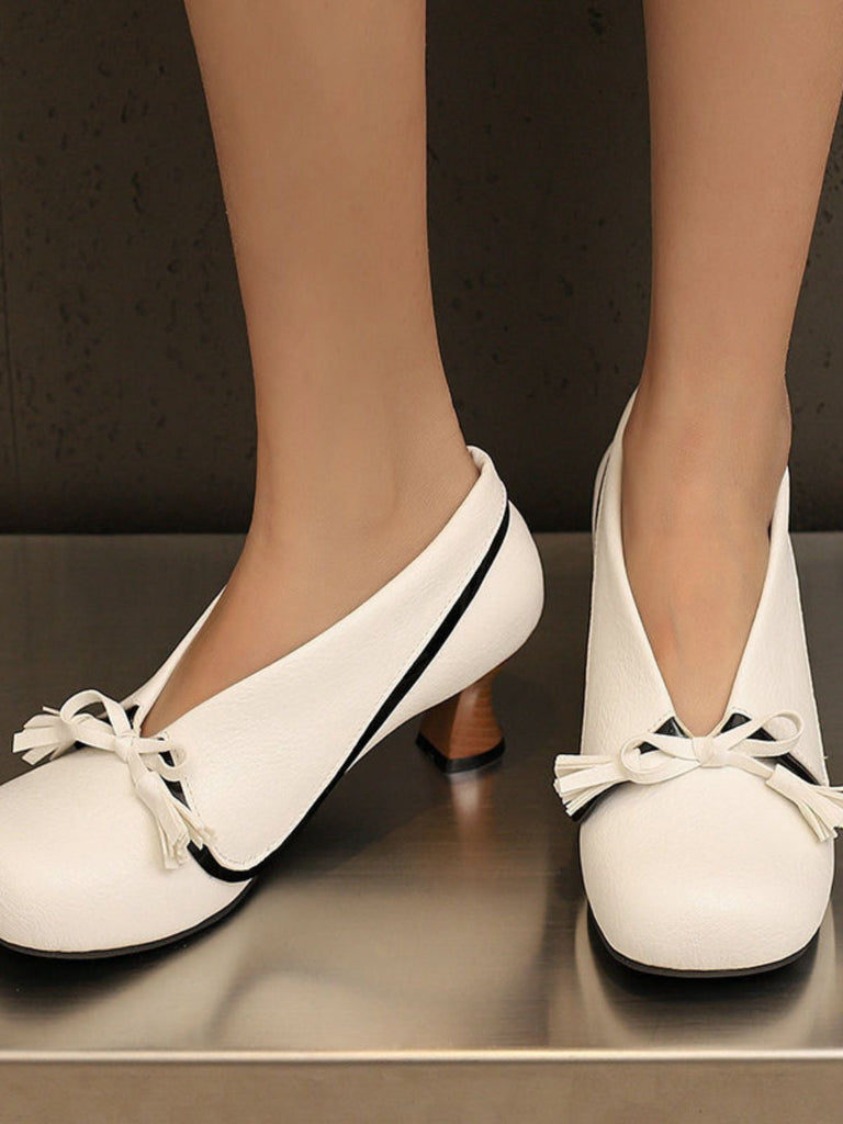 Retro Bogen PU Rundspitze Blockabsatz Schuhe