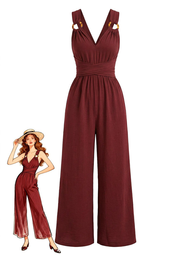 Weinroter 50er Jumpsuit mit Hohe Taille und rückenfrei