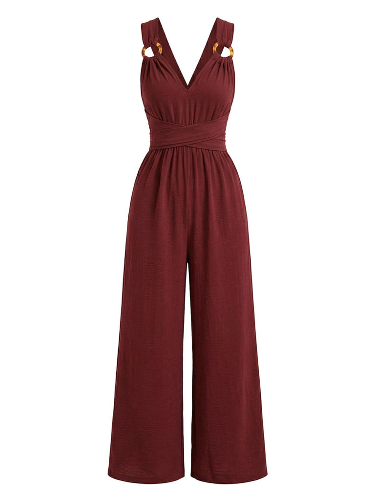 Weinroter 50er Jumpsuit mit Hohe Taille und rückenfrei