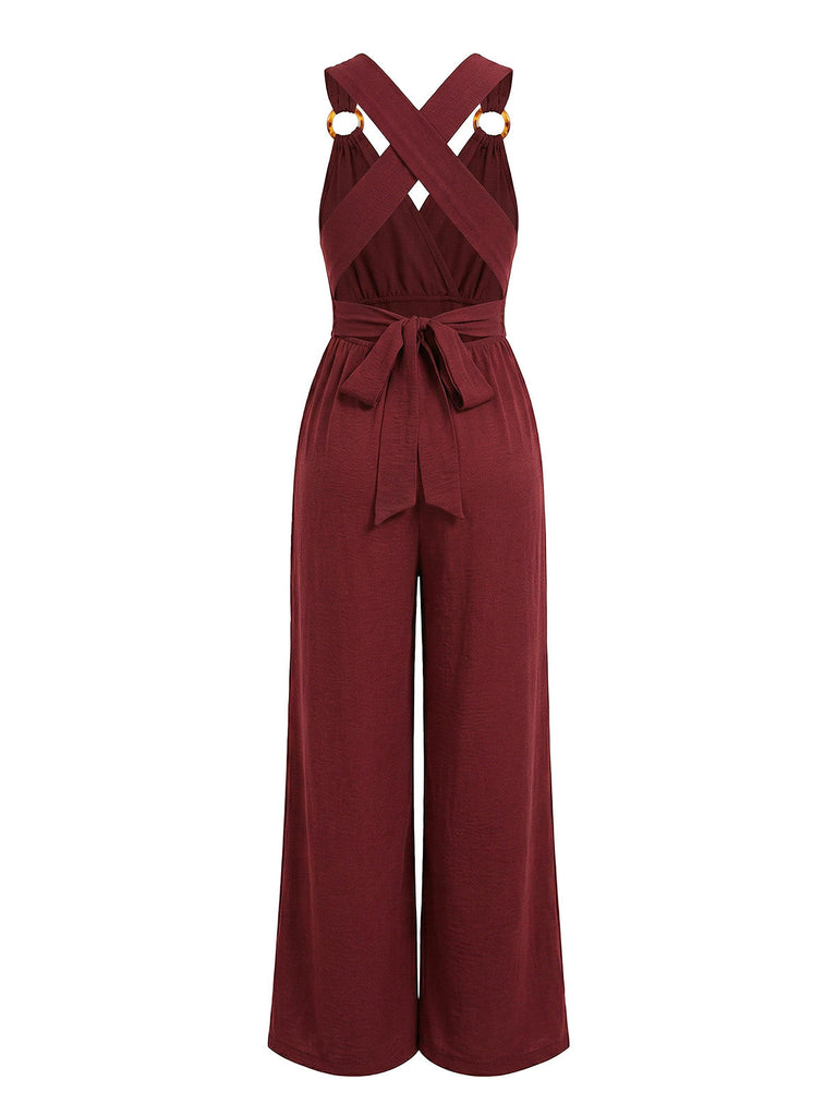 Weinroter 50er Jumpsuit mit Hohe Taille und rückenfrei