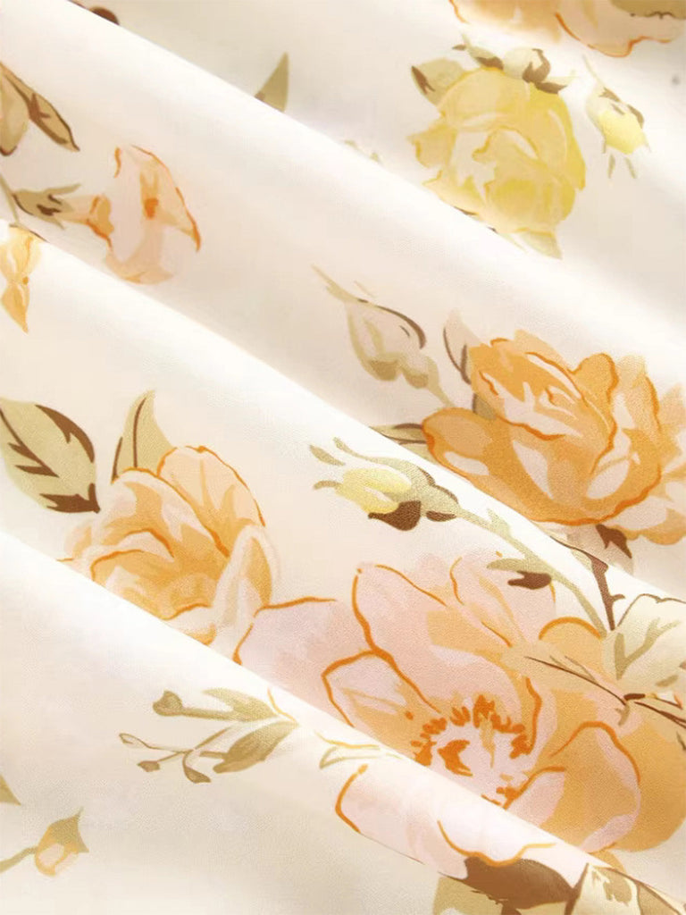 Gelbes 30er Trägerloses Maxikleid mit Blumen