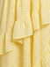 Gelbes 30er Midikleid mit Spaghettiträger und Rüschen