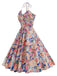 50er Baumwoll-Swingkleid mit Neckholder und Blumen