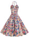 50er Baumwoll-Swingkleid mit Neckholder und Blumen