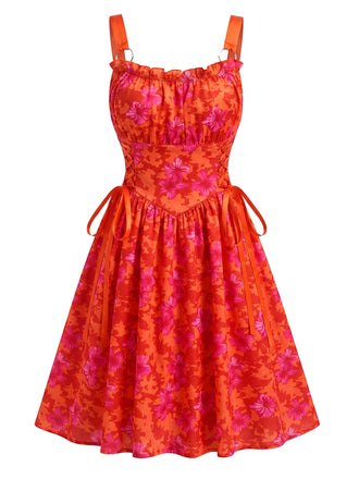50er Vintage Swingkleid mit Blumen und Schnürung
