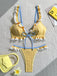 Gelbes 60er Bikini-Set mit Farbblock und Patchwork
