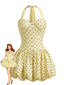 Gelbes 60er Ballonkleid mit Polka-Dots und Neckholder