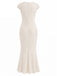 Cremefarbenes 30er Meerjungfrauenkleid mit Kappärmel und Spitze