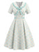 Gelbes & Blaues 50er Kleid mit Peter-Pan-Kragen und Schleife