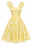 [Vorverkauf] Gelbes 50er Swingkleid mit Blumen und Puffärmel